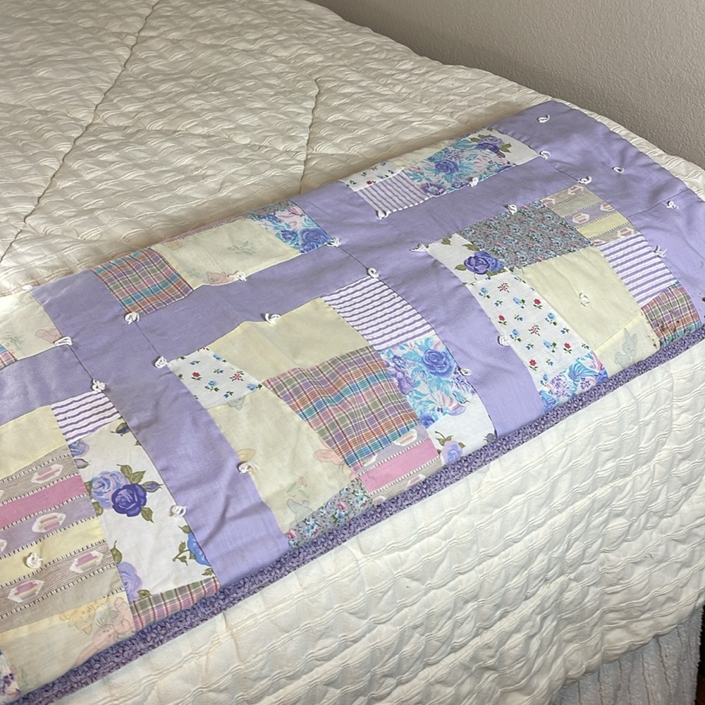 Vintage Handmade Lavender Purple Scrap Quilt Child Size or Lap Size